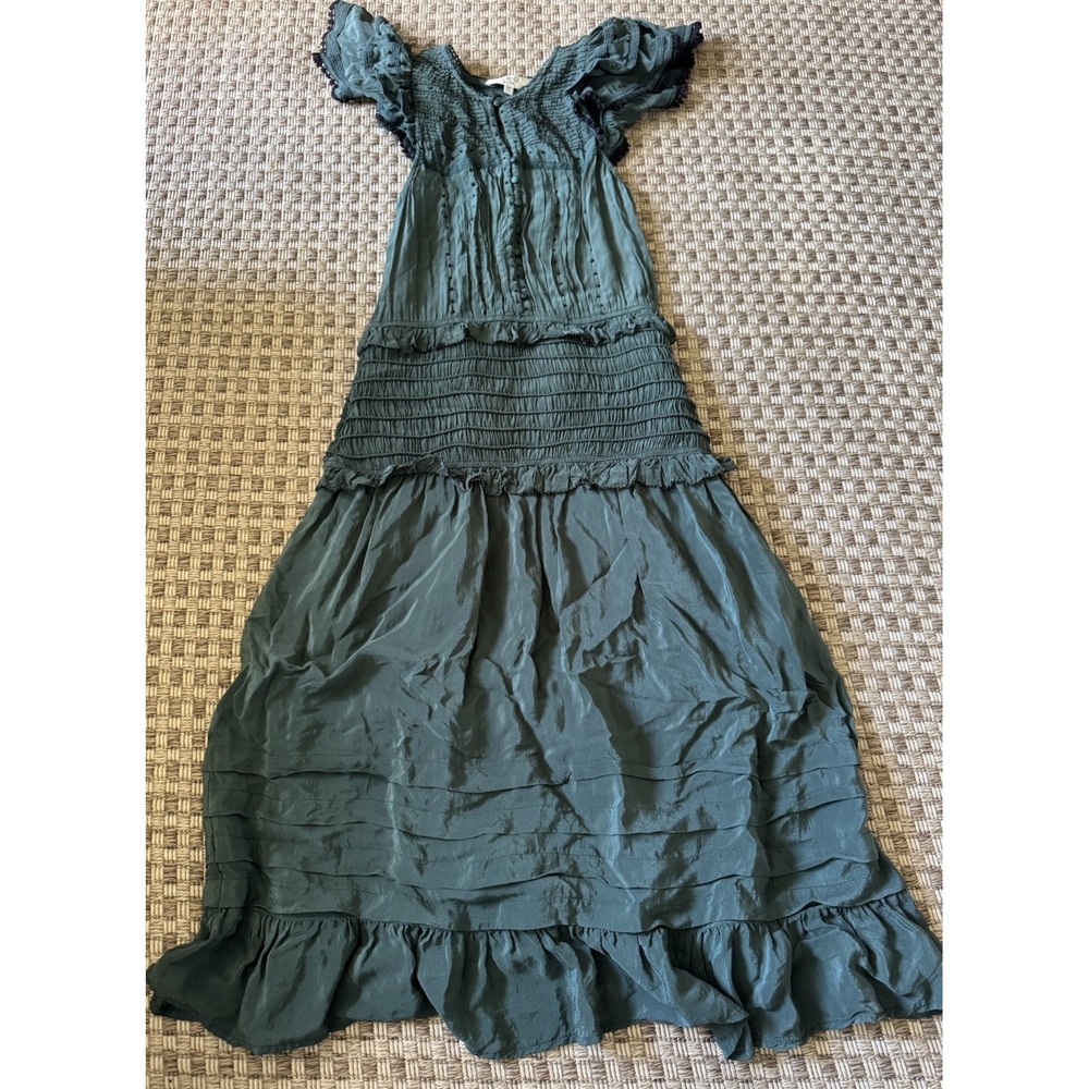 Sea New York Flutter Sleeve Lace-Trim Azzedine Emerald Smoked Midi Dress Size 4 - Picture 3 of 6